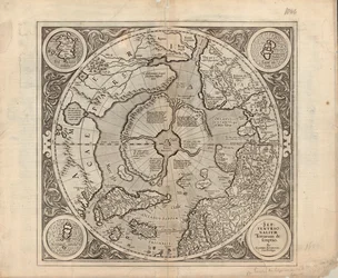 Kaart uitgegeven in (1628) en toont de Noordpool, Noordelijke gebieden